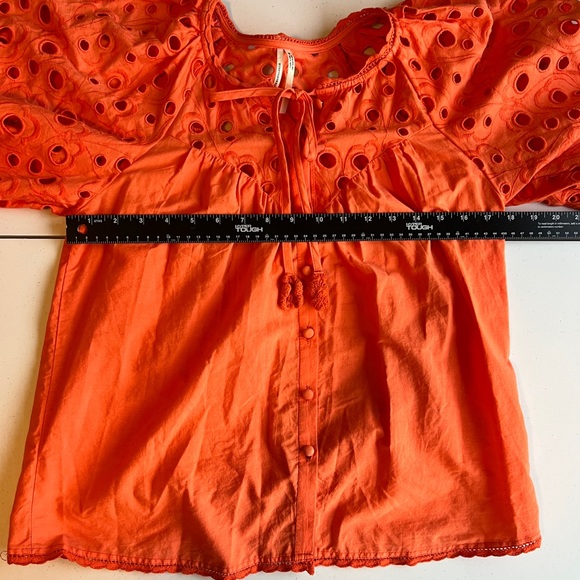 Anthropologie Vibrant Orange Puff Sleeve Eyelet Blouse Top Size XS - Picture 7 of 10